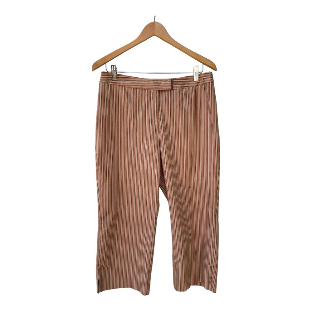 Norton Studio Brown & Cream Striped Cropped Wide Leg Capri Pants Size 12P